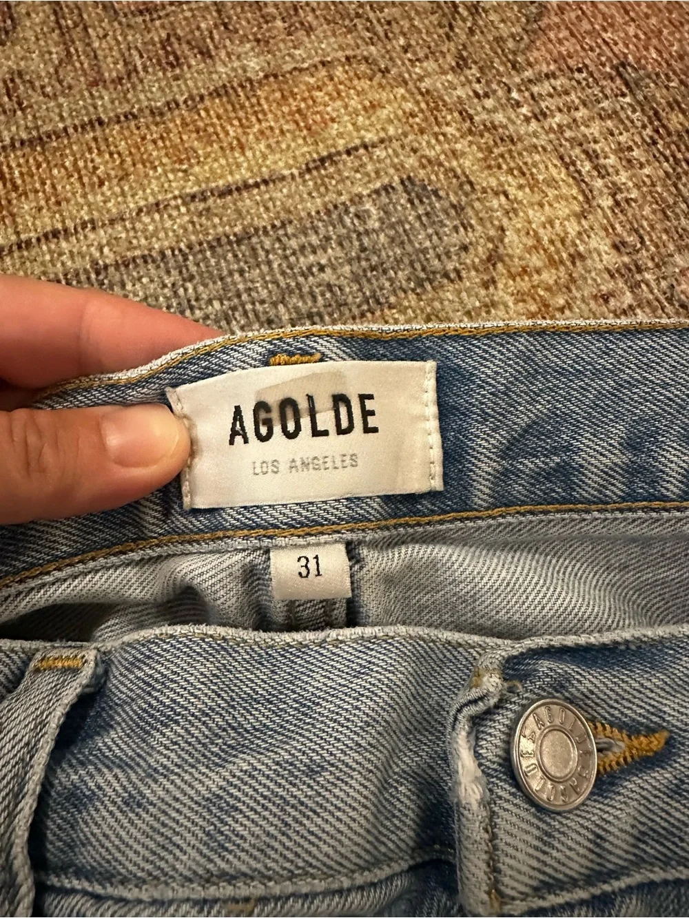 Agolde Parker Long Distressed Light Blue Denim Cutoff Shorts
